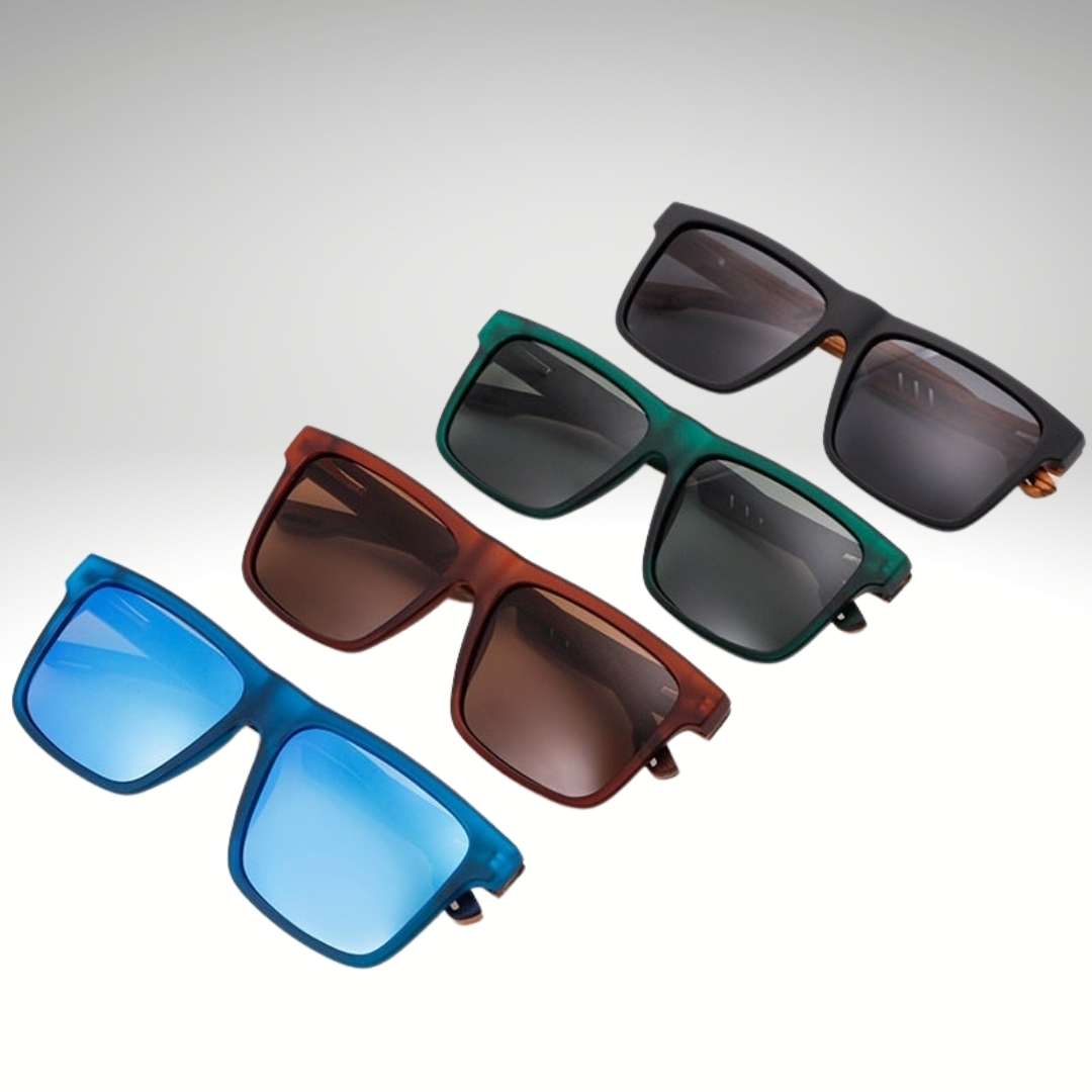 Lunettes de soleil en bois pour hommes polarisées avec design carré